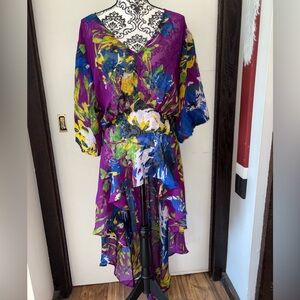 Ashley Stewart Size 22/24 Purple, Blue, Yellow & White Floral High Low Dress